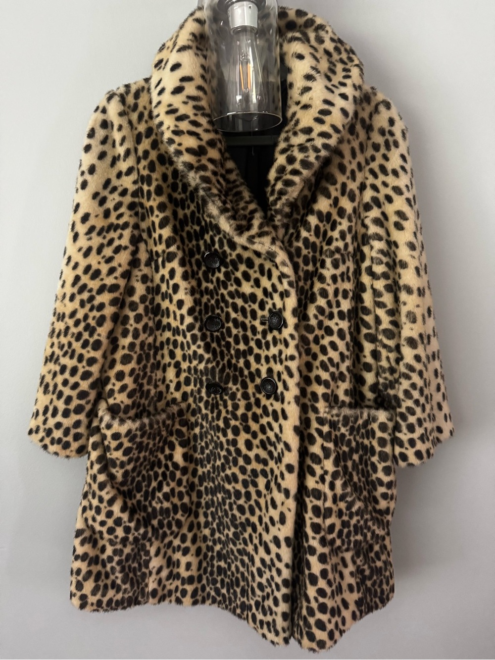 Vintage Topshop Kate Moss Leopard Print Faux Fur Pea Coat - Beige & Black - Picture 2 of 6